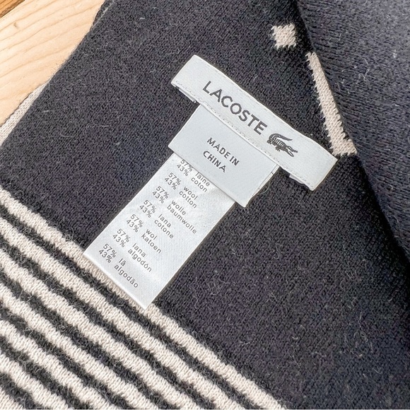 Lacoste Reversible Off-White & Black One Size Wool/Cotton Hat & Scarf Set